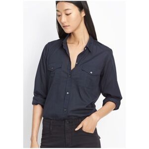VINCE Women’s Size 12 Navy Cotton Lightweight Military Style Button Down Shirt